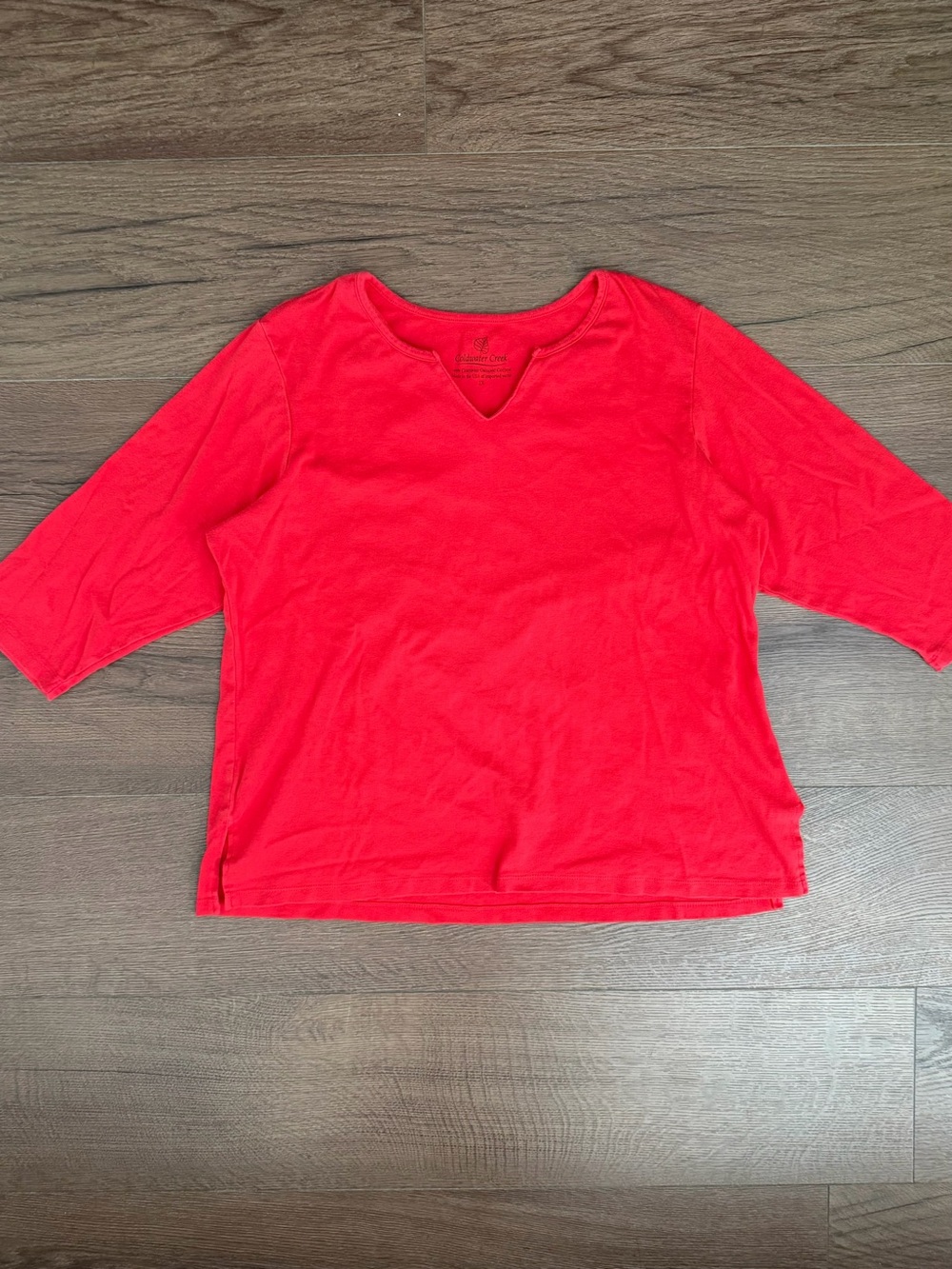Coldwater Creek Bright Red V-Notch Short Sleeve Tee